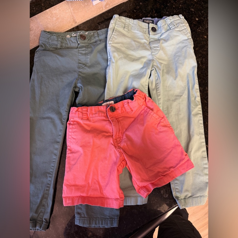 Cat & Jack Olive Green and Coral Kids Pants & Shorts SET OF 3
